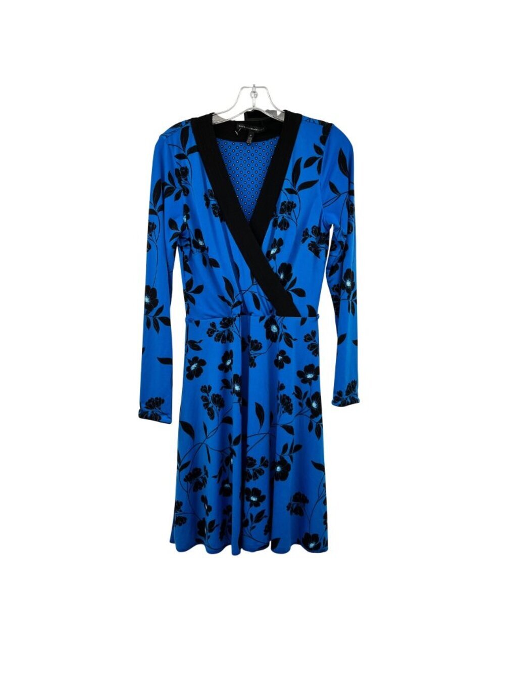 WHBM Womens Floral Surplice Dress Long Sleeve Blue/Black Size 6